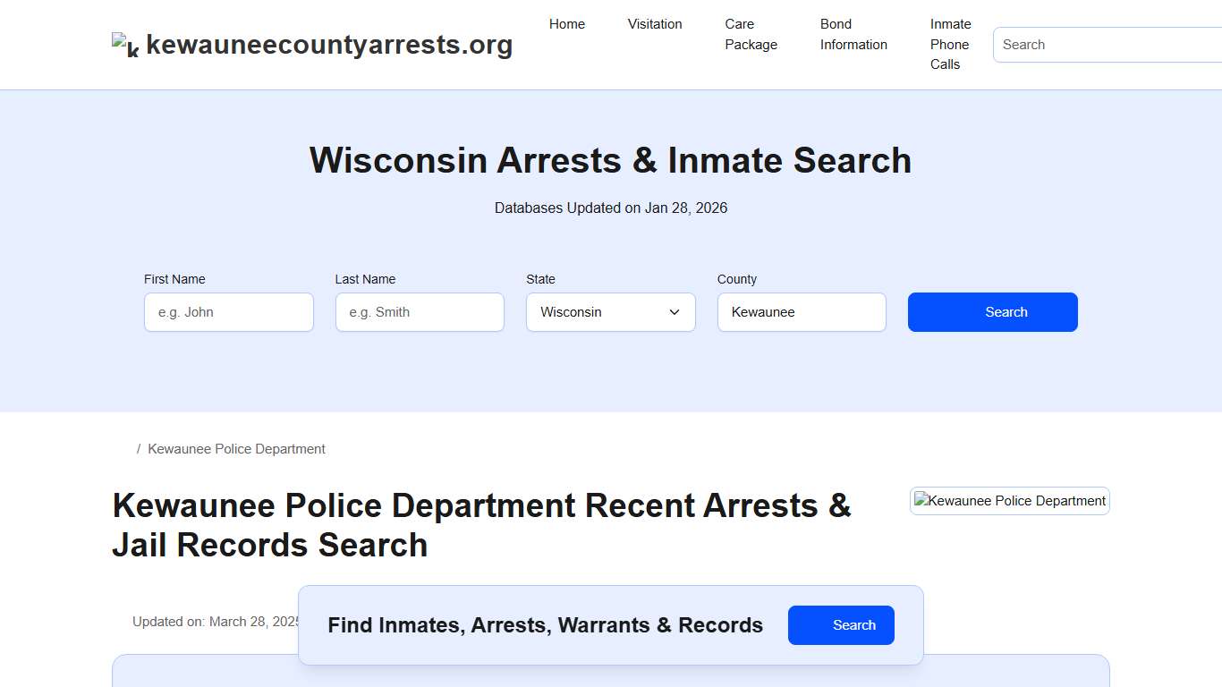 Kewaunee Police Department, WI Arrests, Records, Jail Roster Lookup
