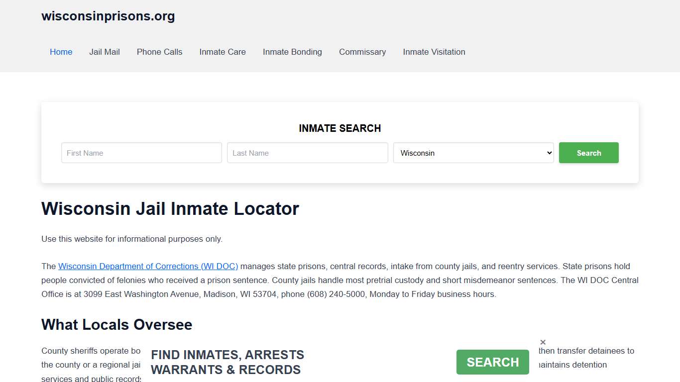 Wisconsin Jail Inmate Search - WI DOC Prison Locator
