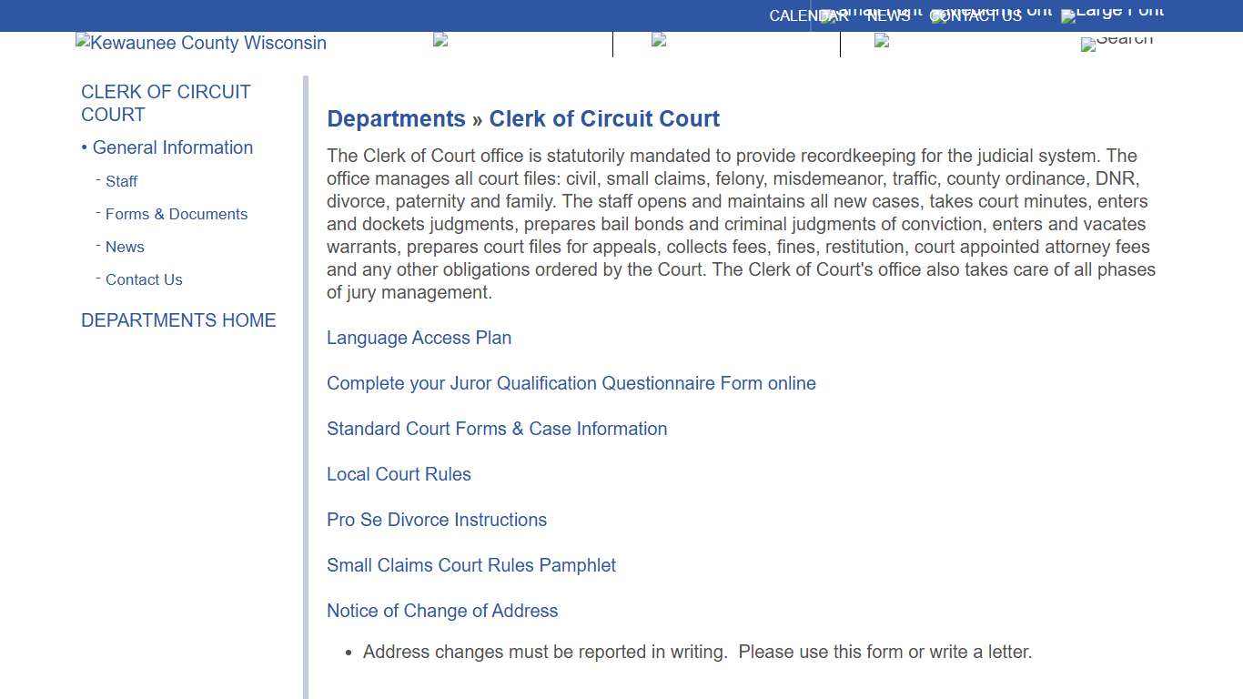Kewaunee County Departments » Clerk of Circuit Court
